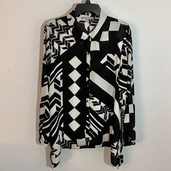 BUTTON TOP TUNIC COLOR BLOCK BLACK / WHITE XL NY COLLECTION LONG SLEEVE - Picture 2 of 9